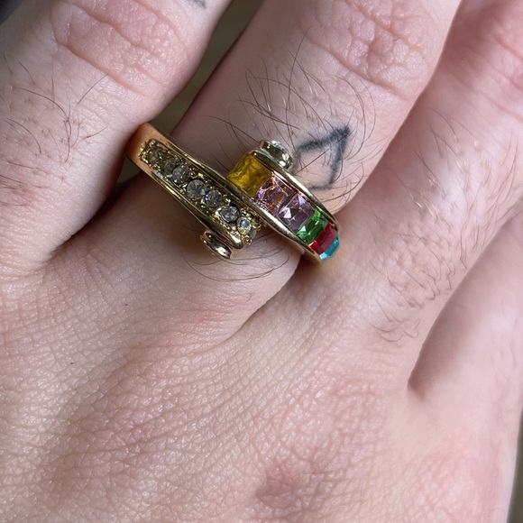 Vintage Deadstock 18KT Gold Filled Ring with Natural Tourmaline & Quartz Crystal - Picture 4 of 8